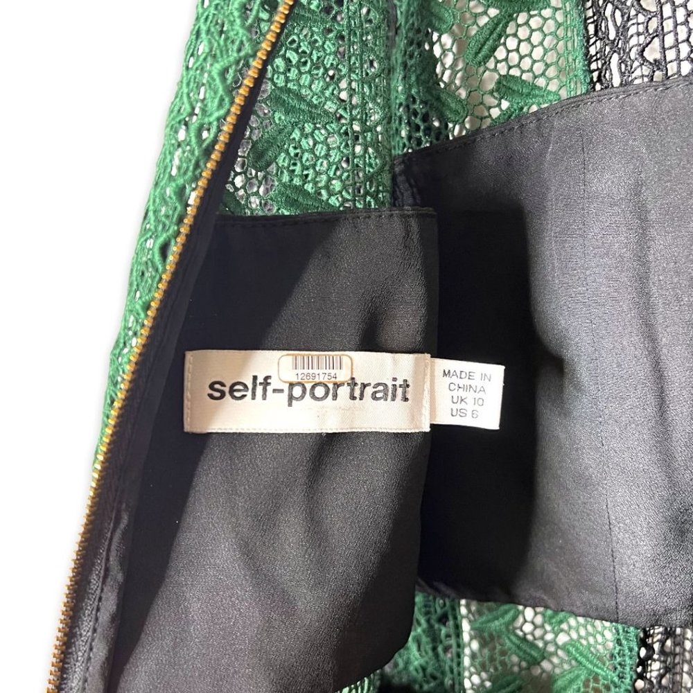 COPY - Self-Portrait Green Black Printed Lace Pleated Mini Dress Long Sleeve Si… - Picture 9 of 10
